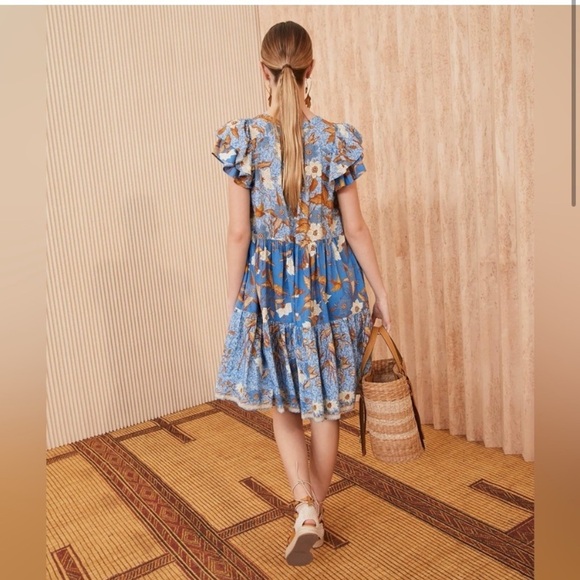 Ulla Johnson Gail Cotton Tiered Floral Dress Lapis size 4 - Picture 11 of 13